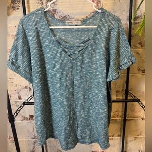 Absolutely Famous Teal Crisscross V-Neck Top